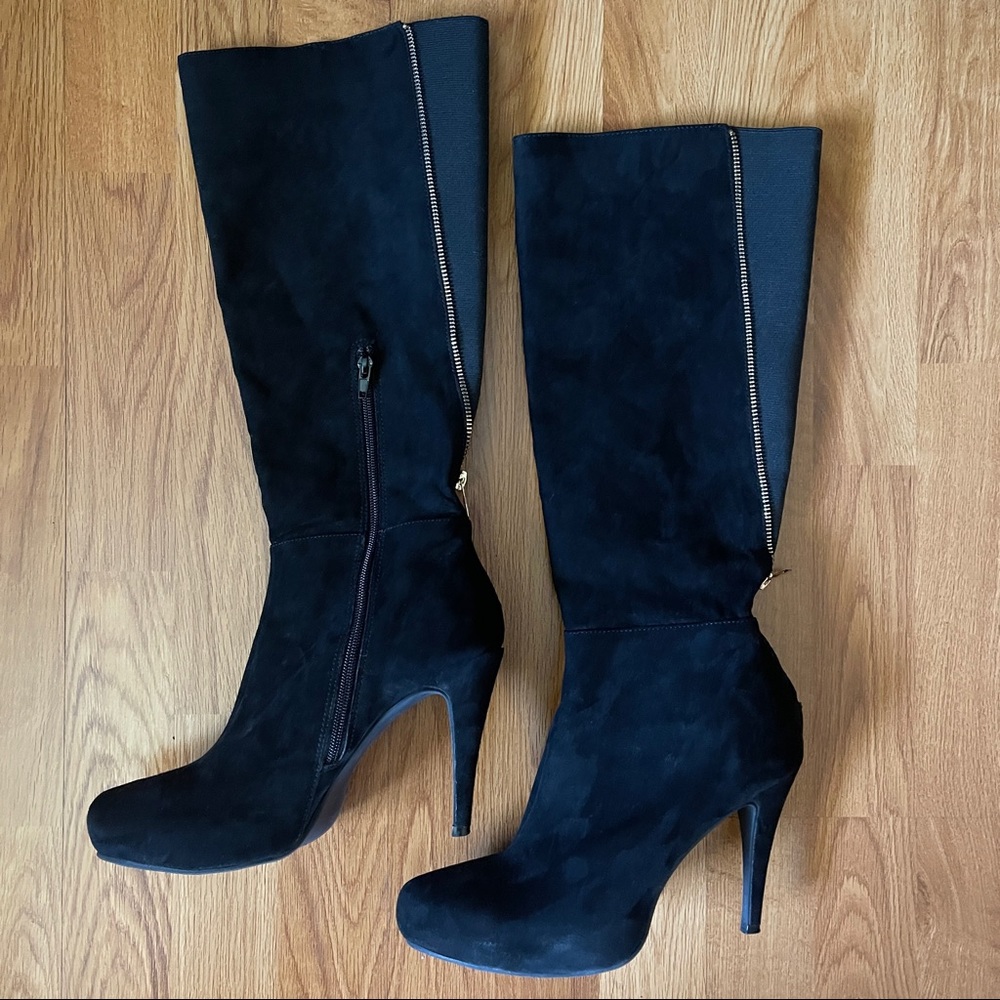 Black Beautiful Suede Platform Knee Top Boots